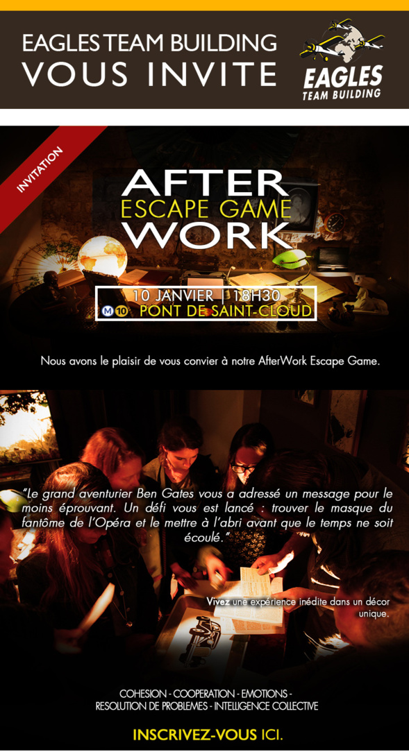 Invitation - Afterwork Escape Game : Jeudi 10 Janvier