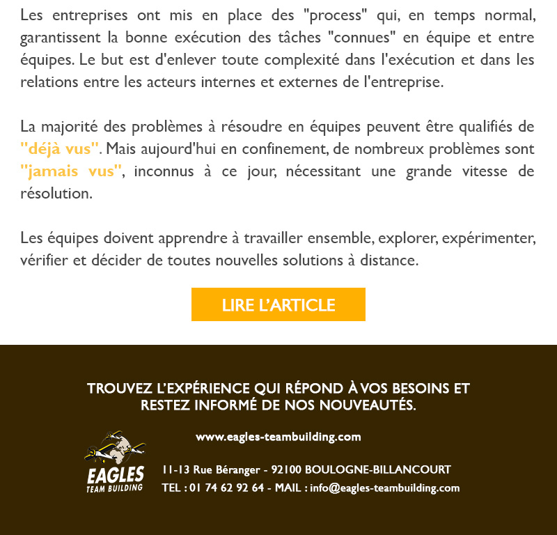 Equipes et Coronavirus - Comment passer du "Déjà Vu" au "Jamais Vu"?